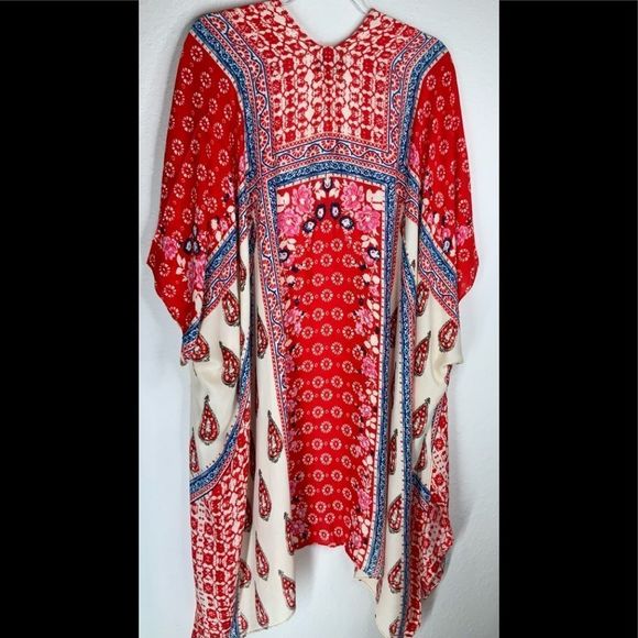 1️⃣1️⃣ Angie Womens Kimono Red One Size OS Duster Cover up Boho Bohemian - Picture 4 of 4